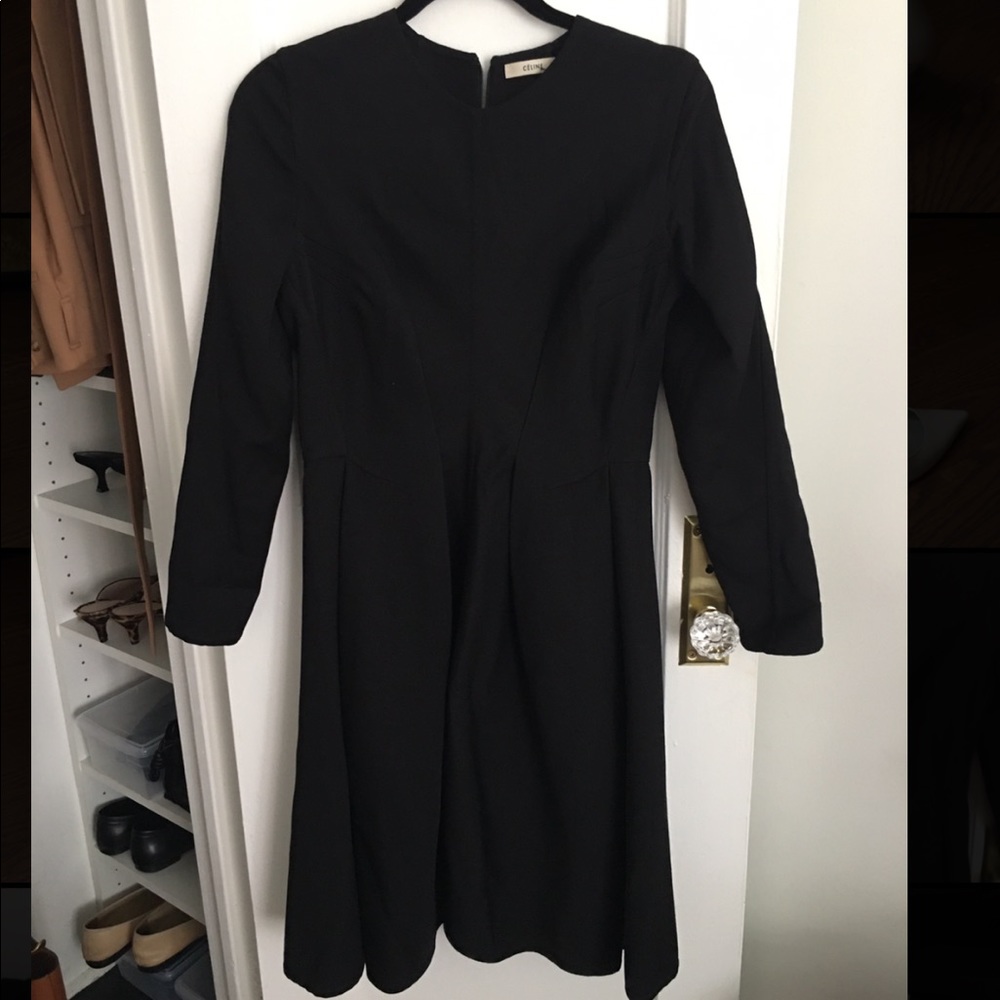 CELINE Phoebe Philo Black Virgin Wool Dress 42 M